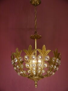 French Brass Vintage Chandelier Vintage Ceiling Lamp Fixtures Old 3 Light 15