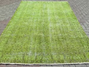 Overdyed Green Rug Area Rugs Wool Rug Handmade Rug Large Carpet Rug 84 X113 