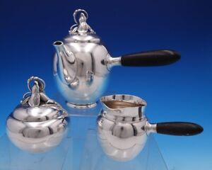 Hibiscus By Gorham Sterling Silver Coffee Set 3pc 791 W Ebony Handles 7680 
