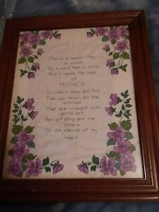A Framed Counted Cross Stitch Sampler For Mother