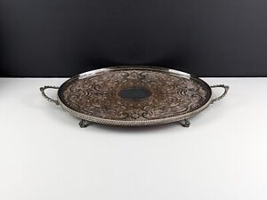 Pepper Hope Silver Plate Large Oval Serving Tray With Handles Feet