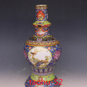 11 8 Antique Old China Qing Dynasty Enamel Window Flowers And Birds High Bottle