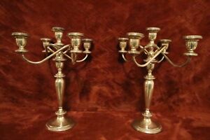 Pair Antique Georgian Poole Sterling Silver Weighted Candlesticks Candelabra 