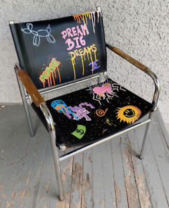 Vintage Marcel Breuer B34 Modern Leather Canteliver Chair Painted Graffiti Art