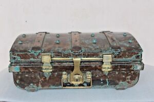 Iron Trunk Brass Lock Trunk Box Storage Old Vintage Antique Collectible Bi 47