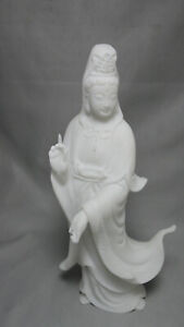 Vintage Guan Yin Standing Statue Marble Resin Carving Figuring 9 1 2 Tall