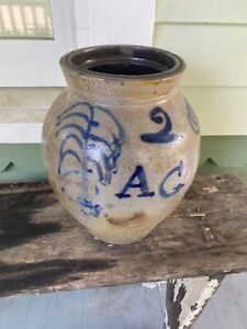 Extremely Rare Antique 2 Gallon Stoneware Jar With Cobalt Design