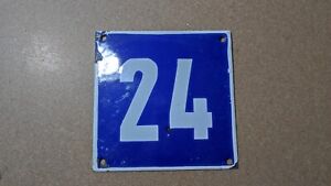 Vintage Enamel Sign Number 24 Blue House Door Street Plate Metal Porcelain Tin