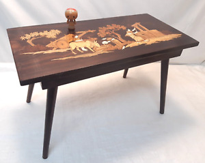 Vintage Wooden Bone Inlay Stand Coffee Table Handmade Farmers 1960s 4