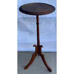 Antique Carved Plant Candle Stand Pedestal Table Wine End Walnut 