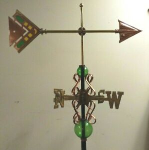 Large Copper Stain Glass Arrow Weathervane Nsew Directionals Rod Balls No Mount