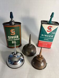 Set Of 5 Vintage Oil Cans For Singer And Other Sewing Machines