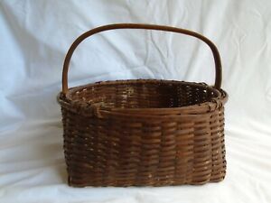 Antique Wooden Splint Apple Or Carrying Basket With Handle Slight Damage