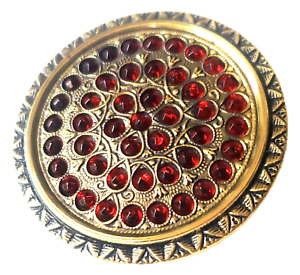 Large Brass With Oodles Of Red Faceted Glass Perforates Antique Button 1 3 8 