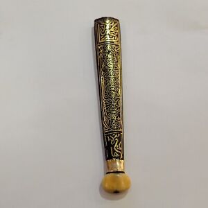 Islamic Gold Inlaid Calligraphy Cigarette Holder Antique 19c 