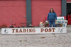 Large Antique Vintage 1950 S Trading Post Store Fishing Hunting 146 Wood Sign