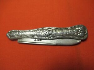 Antique Civil War Era Folding Fruit Knife Made Of 900 Fine Coin Silver 