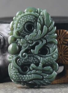 Chinese Natural Hetian Jade Hand Carved Statue Of Dragon Pendant