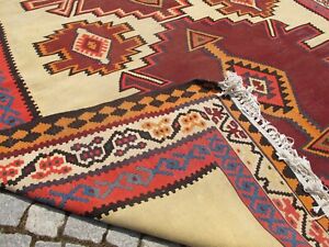 Old Antique Vintage Kilim Rug Yellow Caucasian Turkish Wool Oriental Carpet 6x10