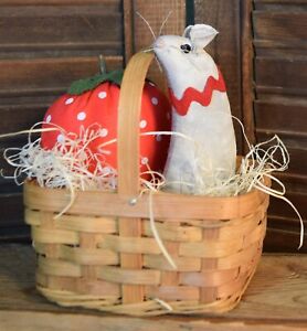 Primitive Gray 3 5 Mouse In 4 25 Tall Basket With Strawberry Handmade