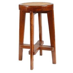 Original Pierre Jeanneret Caned Teak Bar Stool From Chandigarh India C 1955