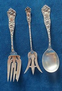 3 Rare Daniel Low Nouveau American Beauty Sterling Silver Serving Forks Spoon