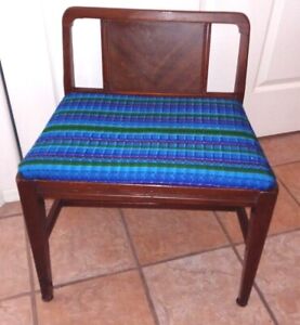 Antique Art Deco Water Fall Wooden Padded Seat Boudoir Vanity Bench Chair