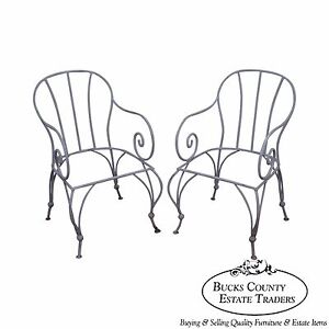 Antique Pair Of Wrought Iron Garden Patio Arm Chair Frames
