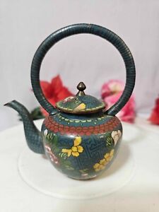 Vtg Chinese Cloisonne Enamel Mini Teapot Small W Flowers Read
