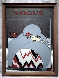 Vintage Art Deco Style Vogue Framed Wall Mirror Woman 12x16 Made In Hong Kong