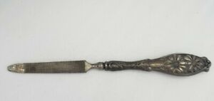 Antique Sterling Silver Ladies Vanity Flower Repousse Nail File