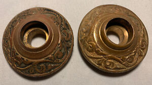 2 Matching Antique Brass Door Knob Rosettes Victorian Eastlake Fancy