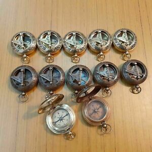 Lot Of 12 Pieces Antique Brass Push Button Compass Antique Sundial Compass Gifts