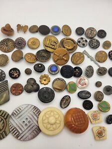 Large Lot Of Antique Buttons Navy Army Brass Metal Sterling Silver Pewter Resin