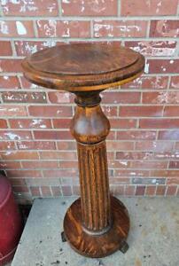 Vintage Cherry Plant Stand Fern Table Handmade Carved Wood Pedestal Footed 36 5