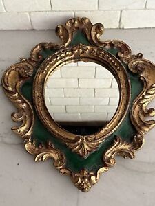 Vintage Florentia Hand Made Italy Wall Mirror Gold Gilt Green Large 15x12