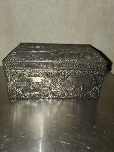 Antique Vintage Detailed Silver Plated Cedar Lined Trinket Cigar Tea Box