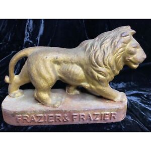 Vintage Frazier Frazier Heavy 15 Lb Grand Lion Door Stop Gold Tone Cast Iron
