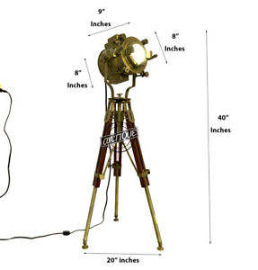 Theater Led Floor Lamp With Wooden Stand Tripod Vintage Searchlight Studio Lamps