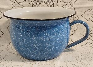 Vintage Graniteware Enamelware Blue Speckled Chamber Pot Bedpan