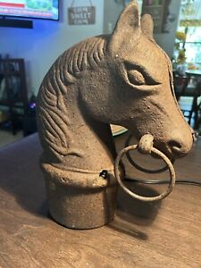 Rare Antique Double Ring Cast Iron Hitching Post Horse Head Topper