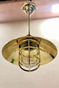 Vintage Marine D Cor Home Solid Brass Nautical Hanging Light Fixture With Shade