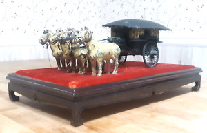 Excellent Vintage 14 Mounted Bronze Replica Four Horse Chariot Xian Chinese