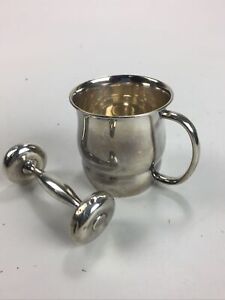Vintage Towle Sterling Baby Christening Cup And Rattle 3 Engraved