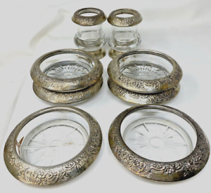 6 Antique Sterling Silver Coasters 2 Vases Frank Whiting Botticelli Repousse