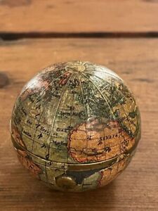 Antique Miniature Globe With Inkwell Made Of Brass With Engravings 4cm Dm 