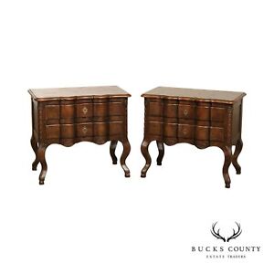 Baker Furniture Baroque Style Pair Of Serpentine Commode Nightstands