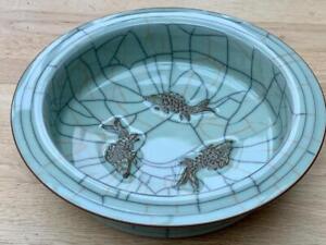 Fine Contemporary Chinese Signed Ceramic Crackle Glaze Celadon Bowl Of Quality 