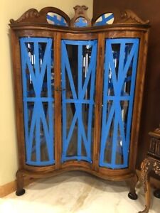 Cabinet Corner S Curved Glass Antique Early American Oak Rare Find