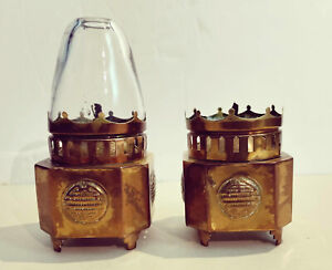 2 X Vintage Chinese Opium Oil Lamps Hong Kong Brass